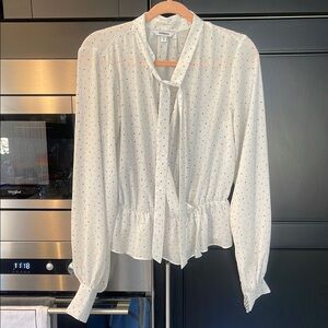 Express White Peplum Blouse with Tie Front and Mandarin Collar